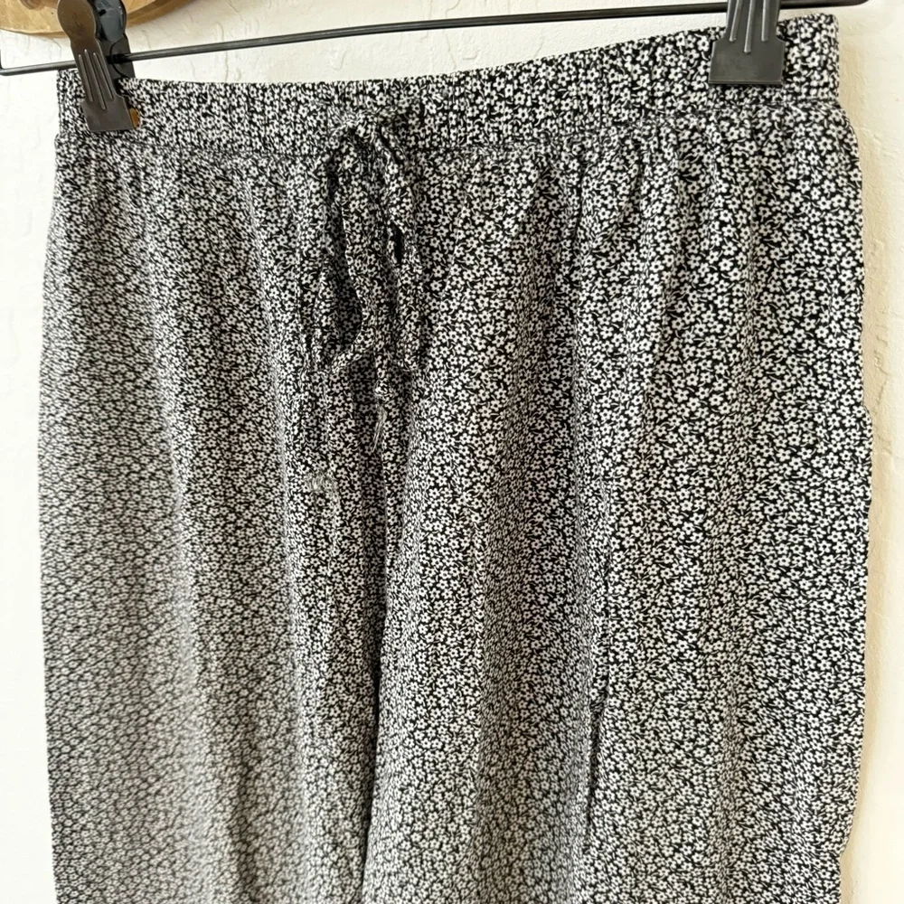 Vintage InModa Frayed Ankle Pull On Drawstring Ditsy Floral Wide Leg Pants